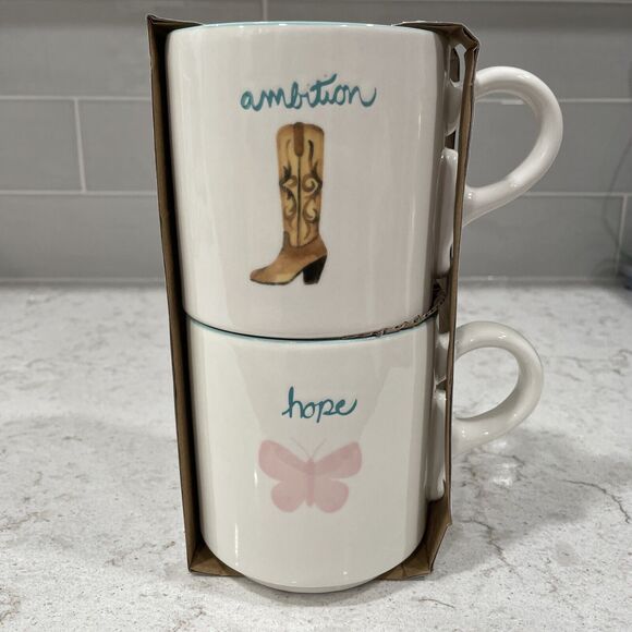 Set 2 WESTERN BOOT “Ambition” & BUTTERFLY “Hope 20oz Stoneware Mugs Dolly Parton - Picture 1 of 8